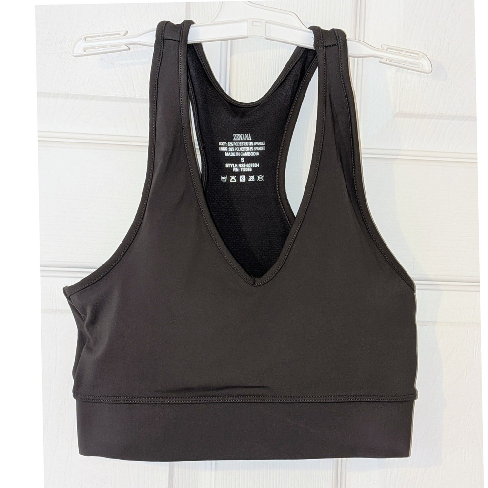 Zenana Gray Racerback Sports Bra V-Neck Padded Activewear Size S NEW